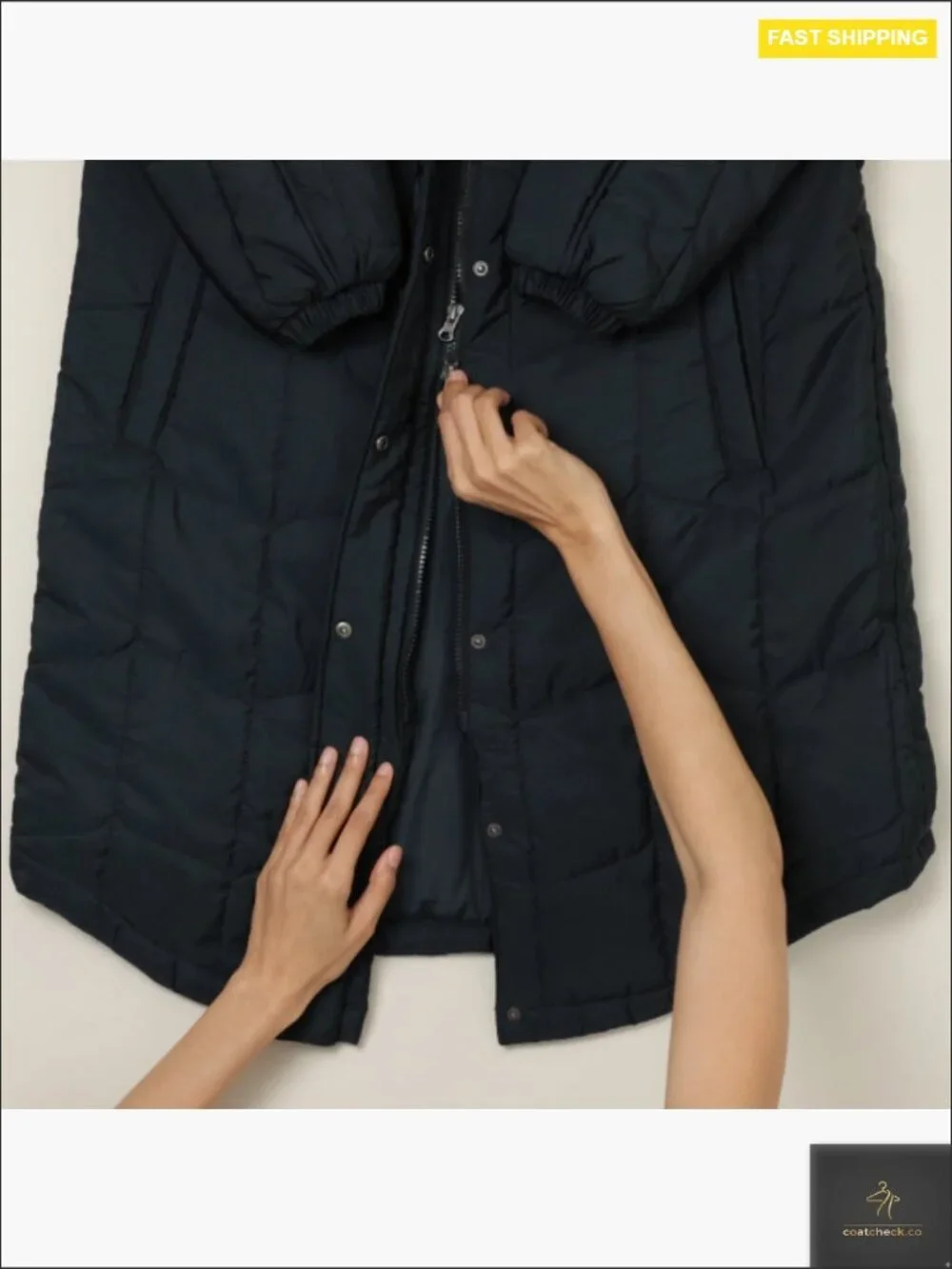 Oversized Quilted Coat Waterproof Insulated Winter Jacket Chevron 2-Way Zipper